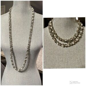 Loft beaded glass crystal beads silver metallic ribbon necklace long or double